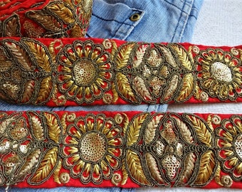 Indian Embroidered Lace,Decorative Zardosi Trim,Sari Border,Fabric Lace,Zari Kundan Lace,Bridal Trim,Sewing Costume Ribbon - 1 yard