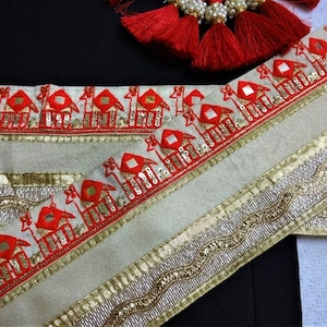 Renda indiana, acabamento em tecido largo bordado, fita decorativa, borda sari de lantejoulas zari, artesanato boho, fornecimento de costura indiana - 1 jarda