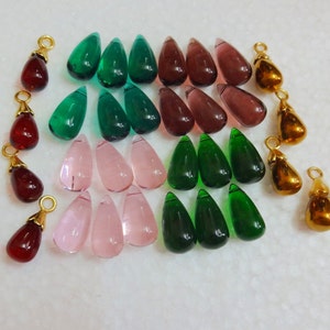 Assorted Glass Teardrop Beads, Glass Drops, Indian Beads, Jewelry Supplies - 32 beads