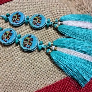 Tassels, Wooden Button Tassels, Ethnic Tassels, Decorative Tassels, Silk Tassels, Indian Tassels, Boho Decor - One pair Blue