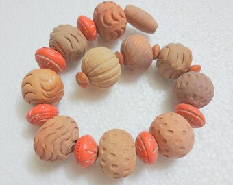 Handcrafted Polymer Multicolour Clay Beads, Large Beads, Indian Jewelry Supplies - Assorted