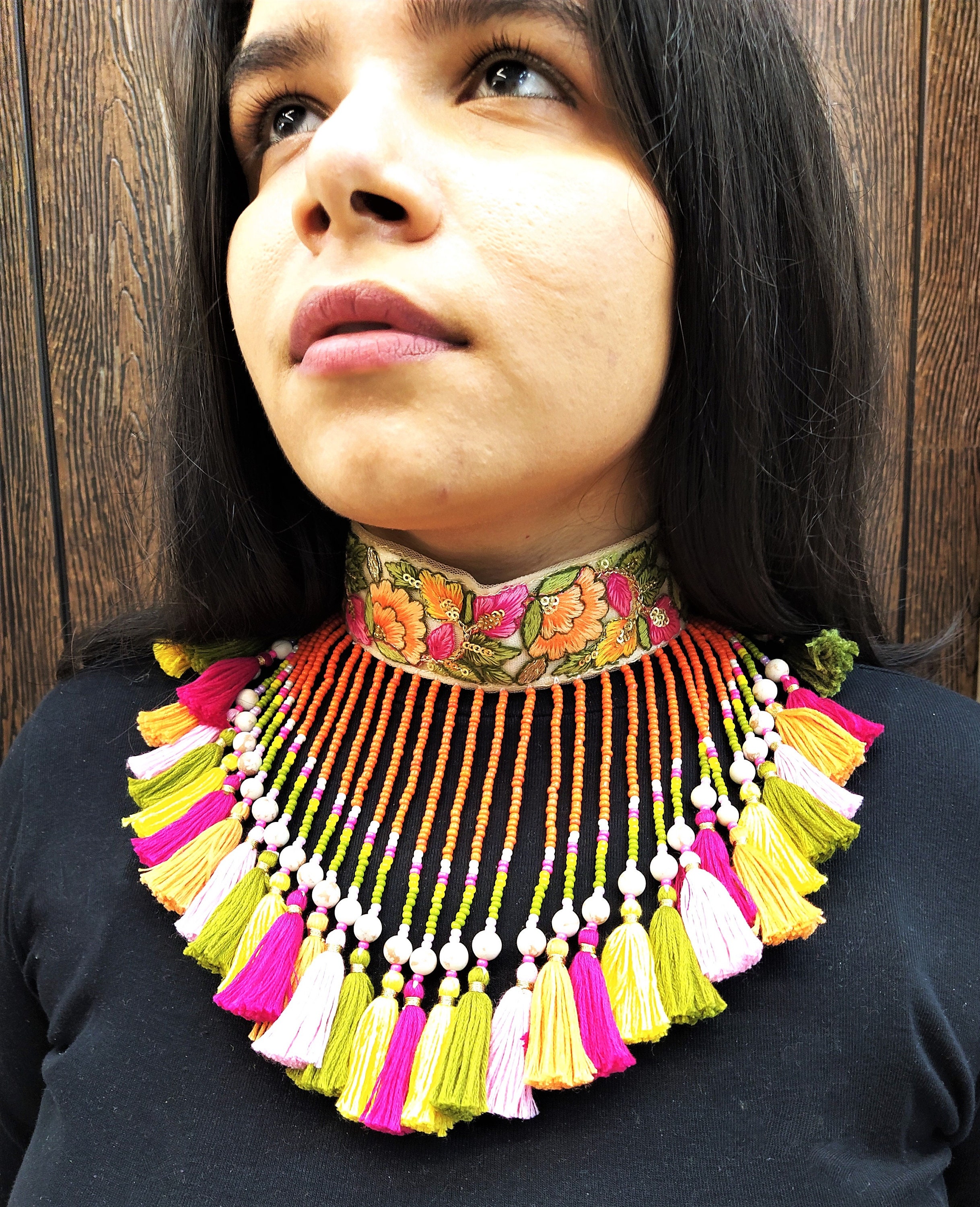 Indian Handmade Fabric Jewelry, Ethnic Tribal Fringe  display picture 3