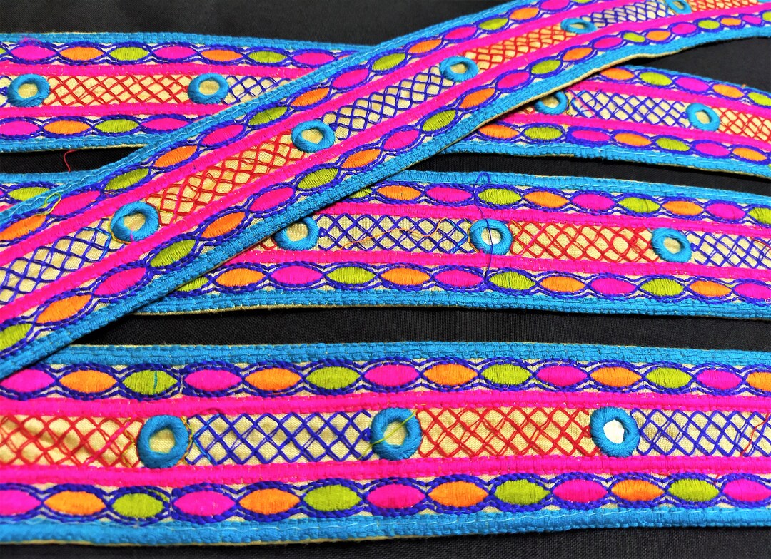 Indian Trim Embroidered Fabric Lace Decorative Craft Ribbon Etsy