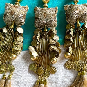 Indian Tassels, Long Bridal Tassels, Decorative Zari Trim Tassels, Sari Blouse Tassels, Indian Latkans - set of 3