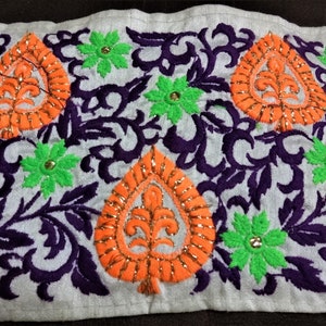 Renda indiana, acabamento largo de 5,5", borda sari, renda decorativa de tecido branco, fita boho bordada floral, acabamento de costura no atacado - 1 jarda