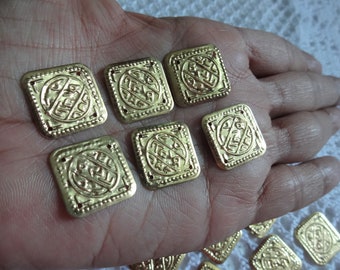 Brass Coins, Indian Coin Charms, Gold Plated Coin Stampings, 18 mm Square Shaped Indian Brass Charm Pendants - 100 pcs