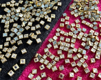 Lijm Indiase Kundan-steentjes in platte achterkant/Kundan-kralen voor decoratie, knutselspullen, sieradenkralen, versiering - 100 gr