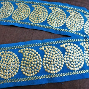 Indian gestickte Spitze, breite Pailletten-Paisley-trimmen, Craft Ribbon, Saree Grenze, Verschönerung, Spitzen, dekorativen Spitzen - 9 Meter