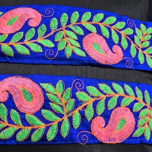 Indian Lace, Floral Decoratieve Trim, Craft Ribbon, Sari Border, Journal Embellishment, Boho Blue Fabric Lace, Wedding Naaiaanbod -1 tuin