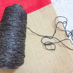 Indian Threads, Black Viscose Cord, Thread with Silver Zari - For Crochet work, Jewelry, Gift wrapping, Macrame - 1 pc