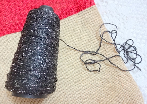 Indian Threads, Black Viscose Cord, Thread with Silver Zari - For Crochet work, Jewelry, Gift wrapping, Macrame - 1 pc
