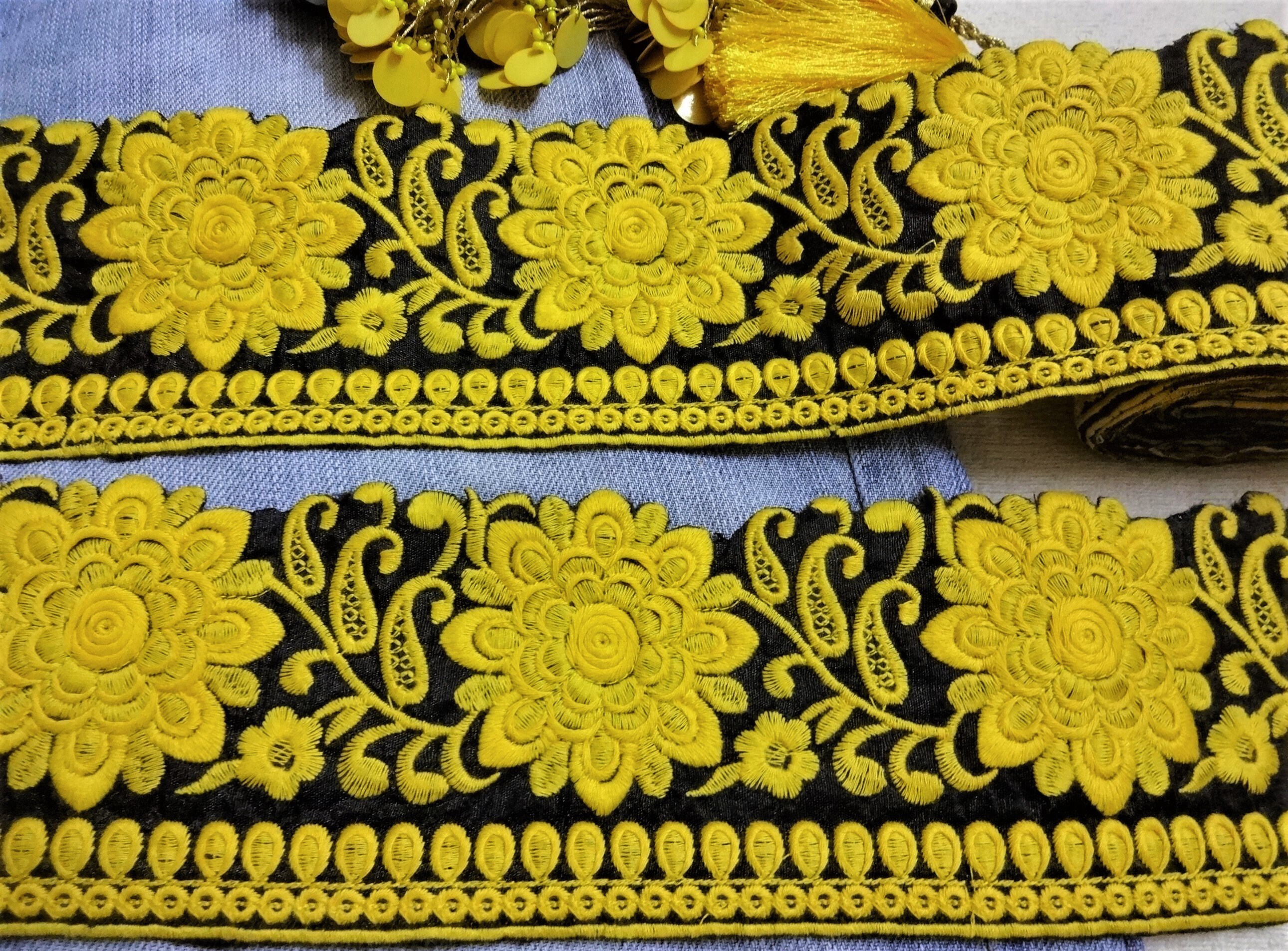 Mustard Ruffle Trim Mustard Yellow Embroidered Cutwork Trim, Crafting Fabric Lace, Floral ...