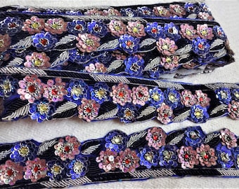 Indian Embroidered Lace,Decorative Zardosi Trim,Sari Border,Fabric Lace,Zari Kundan Lace,Bridal Trim,Sewing Costume Ribbon - 50"
