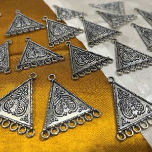 Antique Silver Tone Metal Pendants, Ethnic Necklace Charm Pendants, Tribal Jewelry Supplies, Indian pendants - set of 10