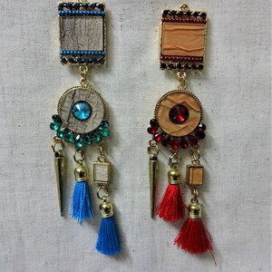 Ethnic pendant, Jewelry Supplies, Metal Pendant with Silk Tassels, Necklace Pendant, Tassel Pendant, Metal Charm Pendant - 1 pc  Red