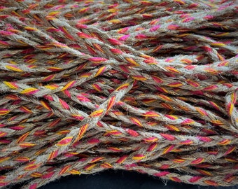 Indische Jute, Jutefäden, geflochtenes Jutegarn mit mehrfarbigen Fäden - Geflochtene Juteschnur, Bastelbedarf, Geschenkverpackung - 250 Gramm