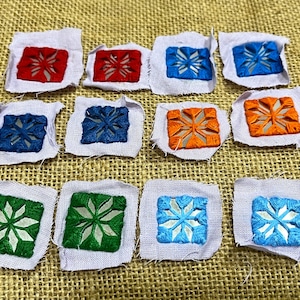 Indian Mirror Appliques, Hand Embroidered Decorative Appliques, Decorative Shisha Mirrors, Craft Supplies - Assorted 12 pcs