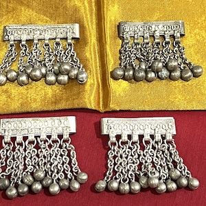 Vintage Silver Tone Tassel Metal Pendant, Ethnic Kutchi Necklace Pendants with Bell Charms, Banjara Tribal Jewelry Supplies, Bohemian - 1 pc