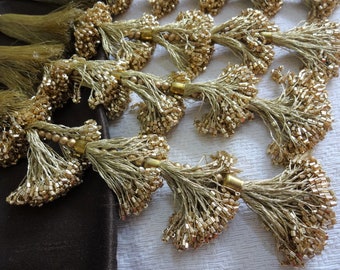 Beaded Tassel,Long Tassel,Boho Tassel,Bridal Tassel,Decorative Zari Tassel,Saree Blouse Tassel,Indian Tassel,Latkans - 1 PC Dull Gold