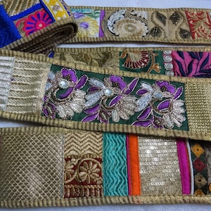 Indian Patch Embroidered Lace Ethnic Decorative Trim Sari Border Broad Fabric Sewing Tapes Boho Zari Lace - une dentelle de travail patch cour