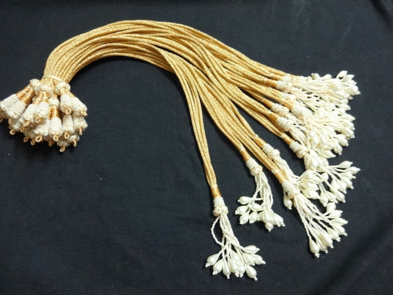 Fil de collier réglable fait main, cordon pour bijoux de collier indien avec glands, fournitures pour bijoux Zari Dori - lot de 6 Ivoire image 3