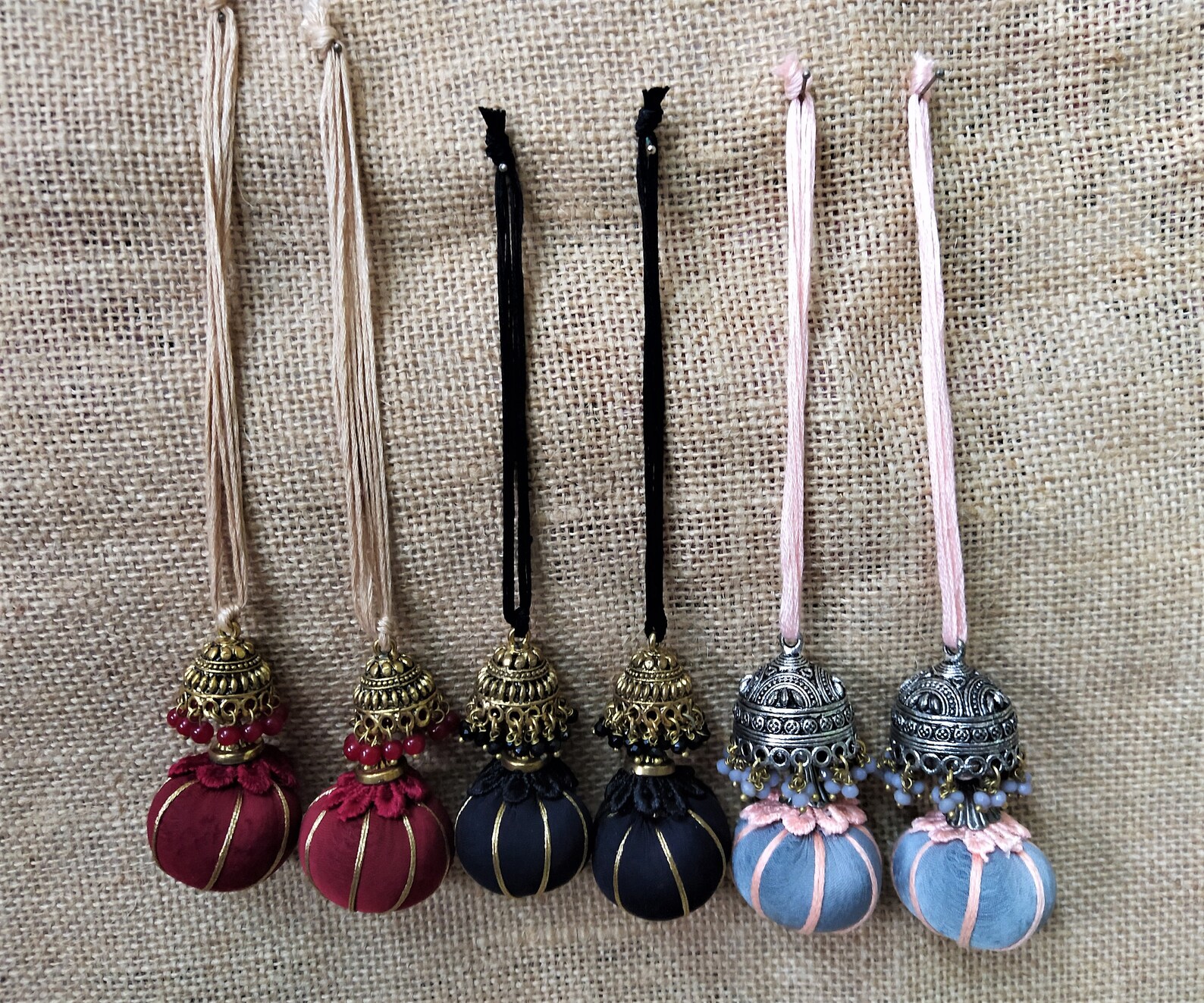 Tassels Fabric Ball Tassels With Indian Beaded Jhumka Etsy