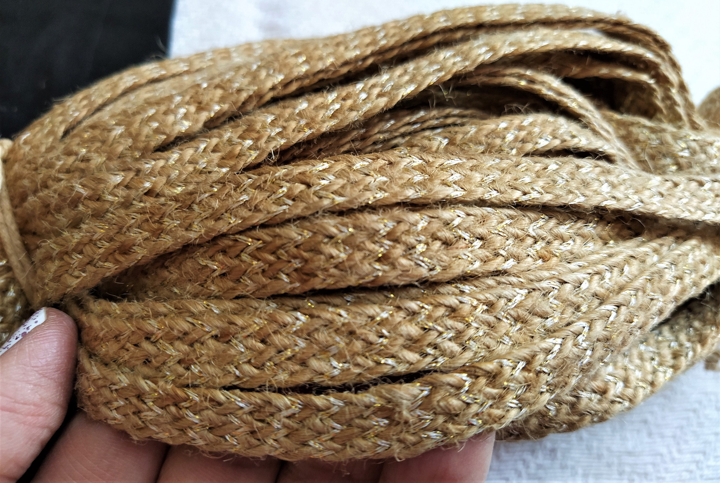 Natural Jute Yarn Braided Jute Yarn with Dull Gold Zari Etsy