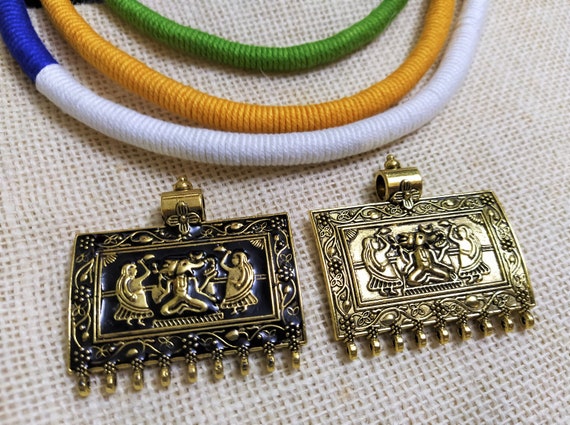 Antique Gold Metal Pendants Ethnic Necklace Pendants Indian Jewelry Supplies Pendant Connectors With Meena Work Set of 2 Etsy
