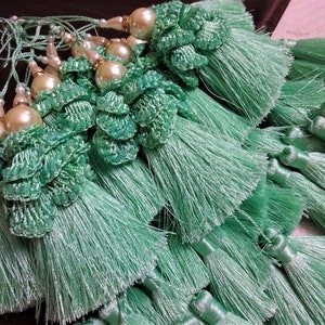 Handmade Crochet Tassels, Beaded Tassel, Bridal Tassels, Decorative Tassels, Saree Blouse Tassels, Indian Tassels, Latkans- 2 pcs Aqua Green