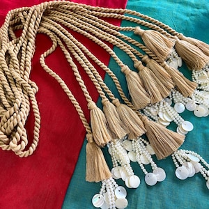Cordão de algodão torcido, corda com borlas de concha, amarração de cortina - embrulho para presente, cordão de joias, faça você mesmo, cinto de cordão - marrom, 2 peças