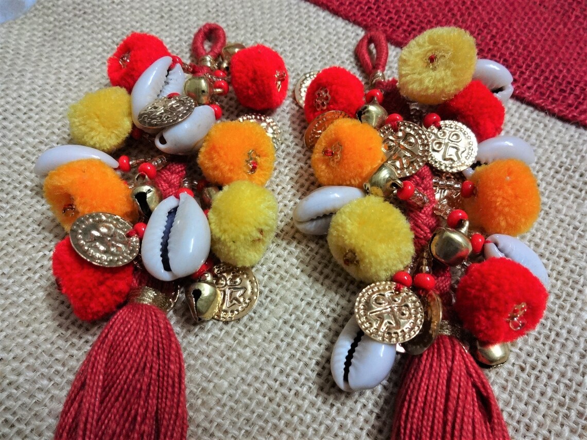 Tassels Cowrie Tassels Pom Pom Tassels Brass Coin Tassels Etsy