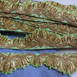 Minze bestickte Cutwork Trim Crafting Fabric Lace Lace Golden Zari Sari Border Indian Brauen Sewing Lace Designer Großhandel-2 Meter