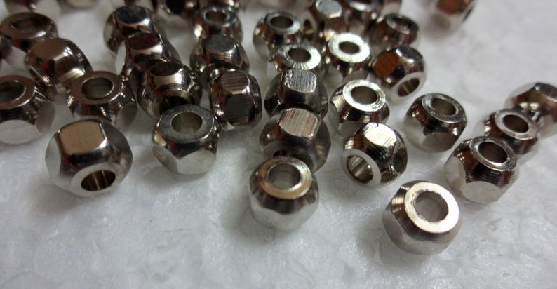 Indian Jewelry Supplies 5MM Big Hole 100pcs Solid Metal Beads Faceted Silver Spacer Beads