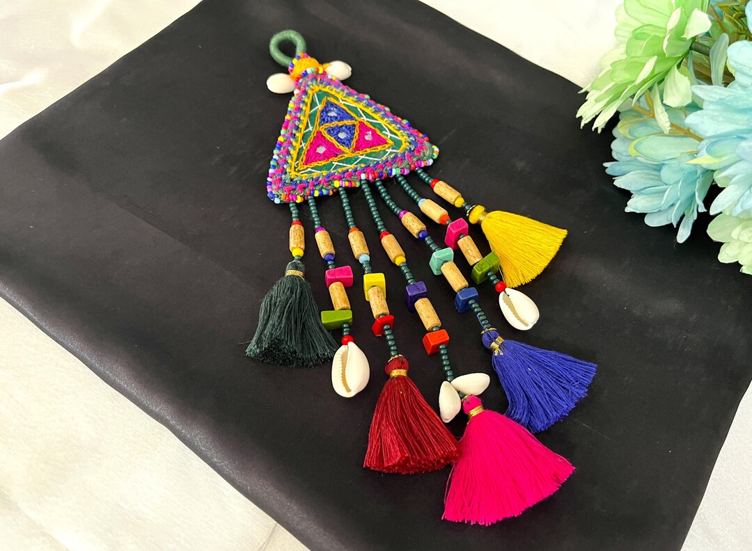 Boho Tribal Tassel Charm With Cowrie Shells, Colorful Beads ...