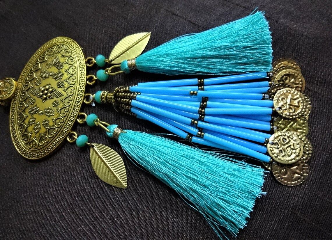 Tassel Oval Metal Pendant Tassel Ethnic Tassel Decorative Etsy