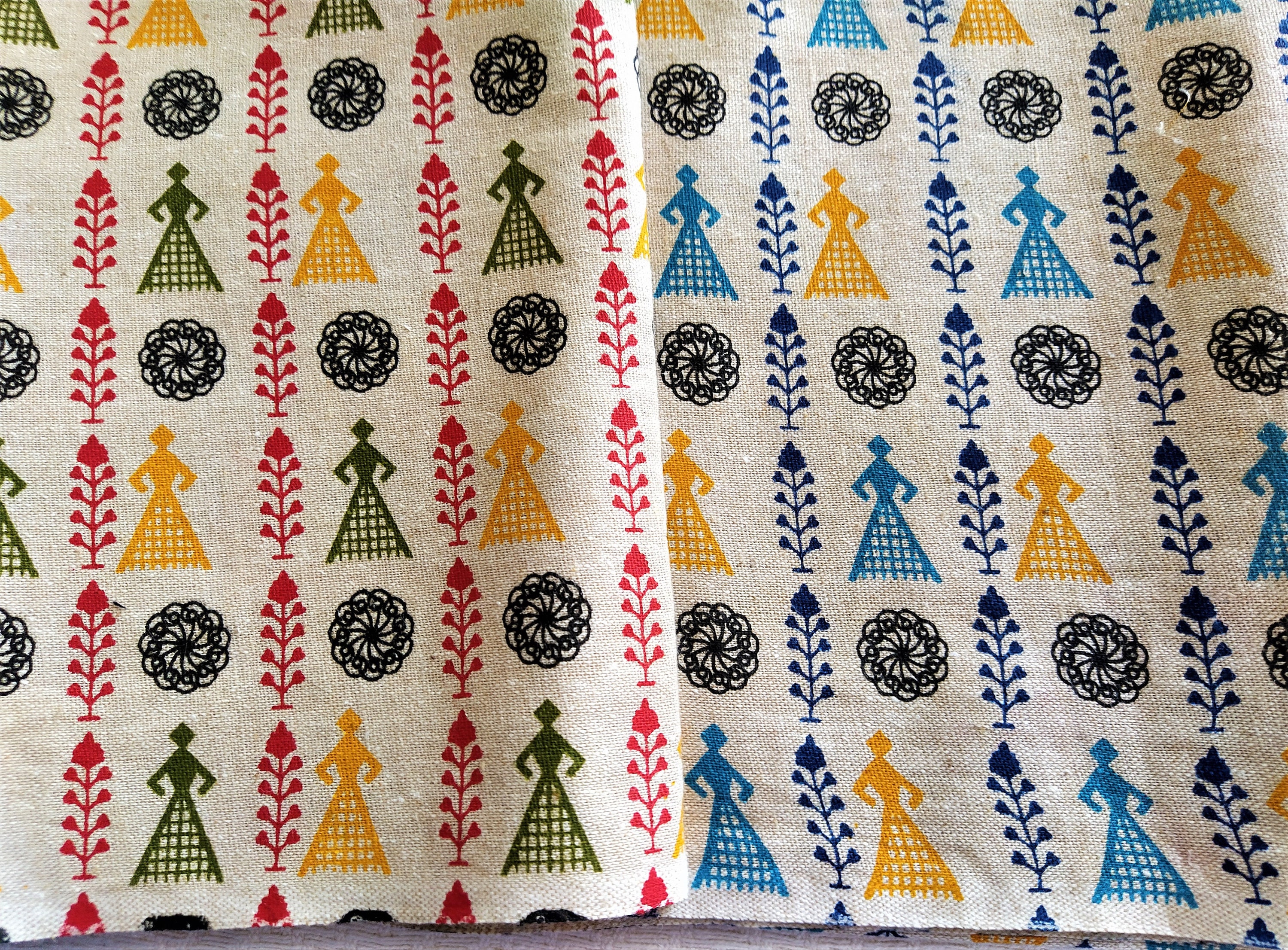 Indian Cotton Fabric Warli Print Fabric Indian Ethnic Boho Etsy