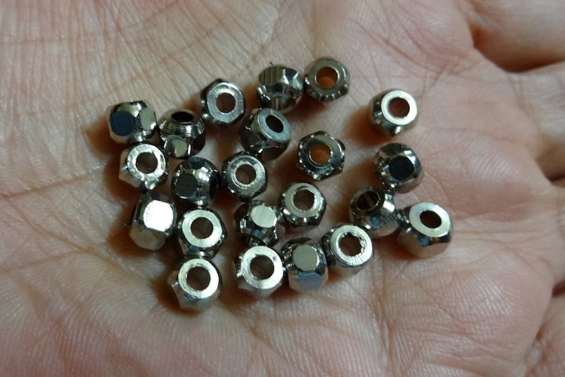 Indian Jewelry Supplies 5MM Big Hole 100pcs Solid Metal Beads Faceted Silver Spacer Beads