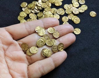 Brass Coins, Coin Charms, Coin Stampings, 10 mm Antique Brass Charms, Indian Brass, Belly Dancing Jewelry Craft Costume - 400 pcs Round