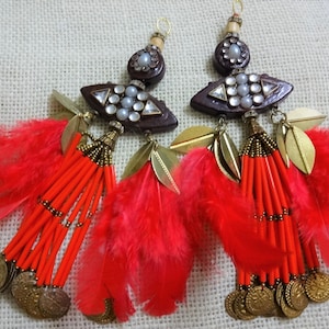 Indische Quasten, Holz Knopf ethnische Quasten, dekorative Münze Quasten, indische Kundan Arbeit Quasten, Boho - ein paar rot