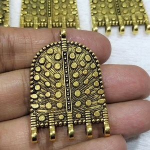 Antique Gold Tone Metal Pendants, Ethnic Necklace Pendants, Tribal Jewelry Supplies, Connectors - set of 6