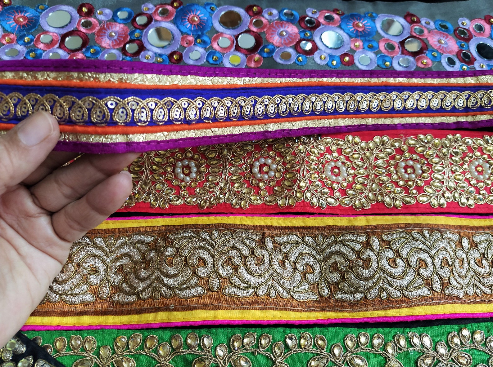 Indian Embroidered Trims fabrics Remnants Scrap Material Boho Etsy