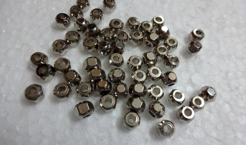 Indian Jewelry Supplies 5MM Big Hole 100pcs Solid Metal Beads Faceted Silver Spacer Beads
