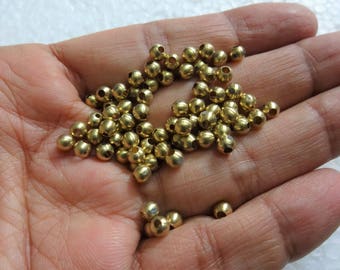 4mm Brass Beads, Indian Solid Round Spacer Brass Beads,Handicrafts Beads, Seamless Macrame Beads, Jewelry Supplies, Bulk or Loose- 100 Beads