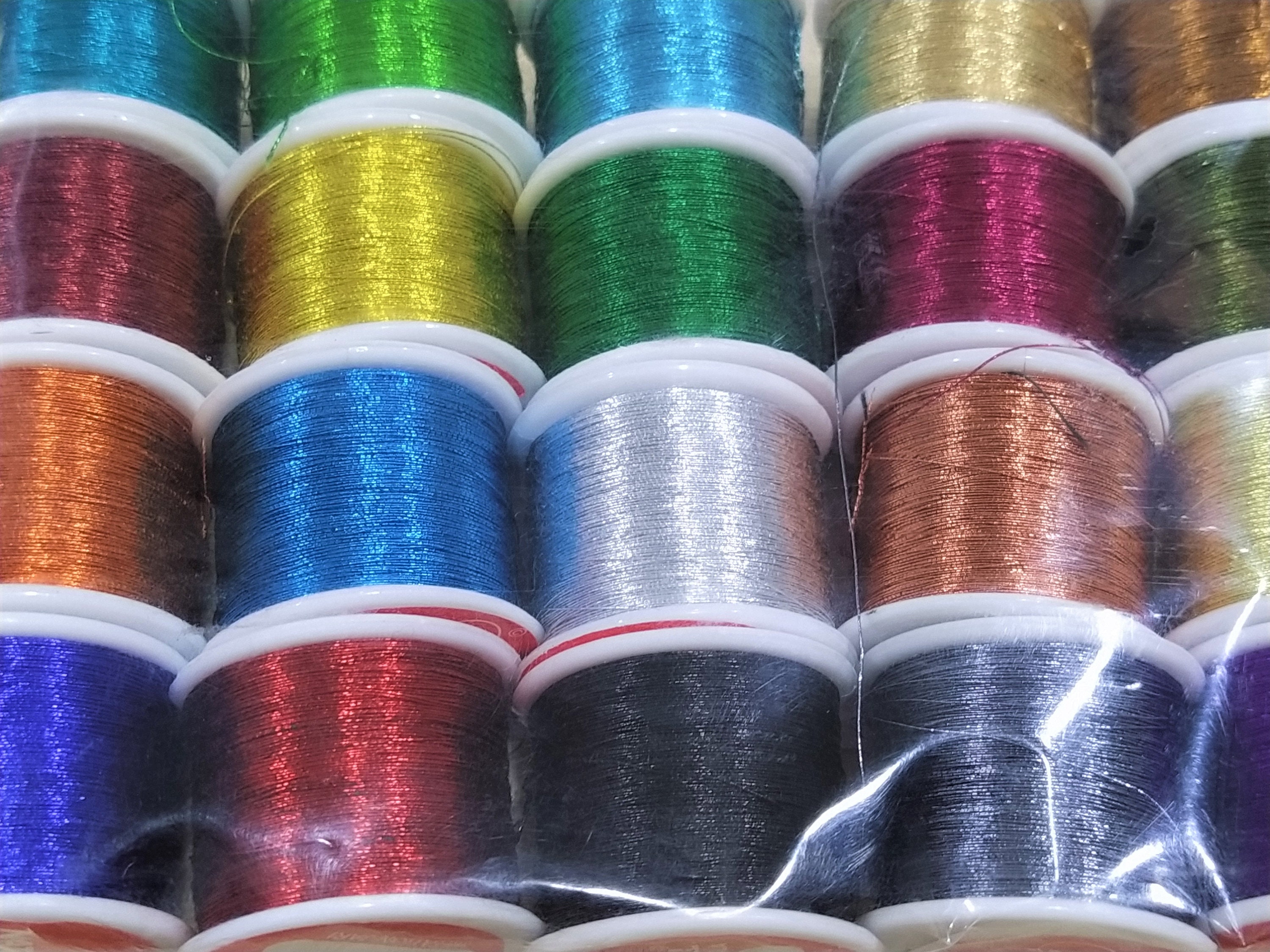  2PCS Metallic Crochet Thread,Metallic Thread Round Band Yarn,Lurex  Yarn with Metallic Shine,Crochet Thread Sparkle Metallic Yarn Shine Yarn  for Car Charm, Keychain Charm DIY Toys Decor