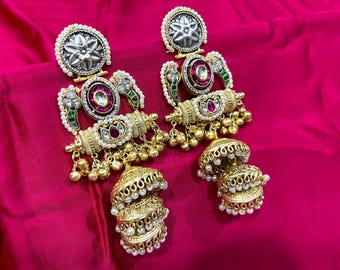 Indian Jewelry, Kashmiri Brass Alloy Earring, Ethnic Fusion Bollywood Earring, Gold Plated Festive Wedding Earring, Jhumka Ghungroo Earrings