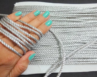 3 mm de plata cordón trenzado / - plata Zari hilo, platacuerda trenzada para decorar, fabricación, Scrapbooking, cordón de tapicería - 10 yardas