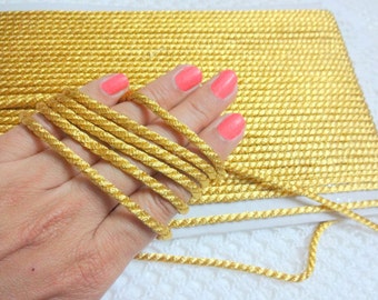 Cordón metálico trenzado de 3 mm, cordón grueso dorado retorcido - Cuerda para decoración, manualidades, scrapbooking, tapicería - 10 yardas