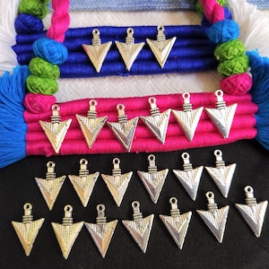 Silver Arrow Head Charms, Indian Jewelry Supplies, Ethnic Charms, Boho Tribal Charm Pendants - 25 pcs