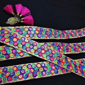 Indische Spitze, Goldene PaillettenTrim, Saree Bordüre, Multicolor Bestickte Spitze, Pailletten Borte, Wholesale Indische Borte - 9 Meter