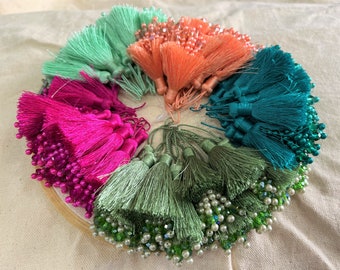 Tassels, Silk Tassels, Embellishment, Decorative Beaded Tassels, Sari Blouse Tassels, Indian Tassels, Latkans - Choose Color